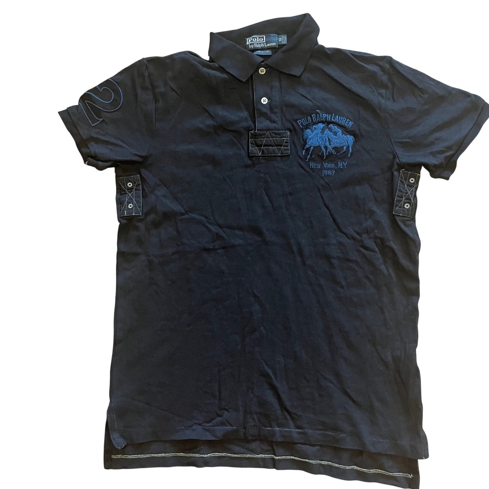 Polo Ralph Lauren Mens Black Triple Pony New York 1967 Custom Fit Polo Shirt M